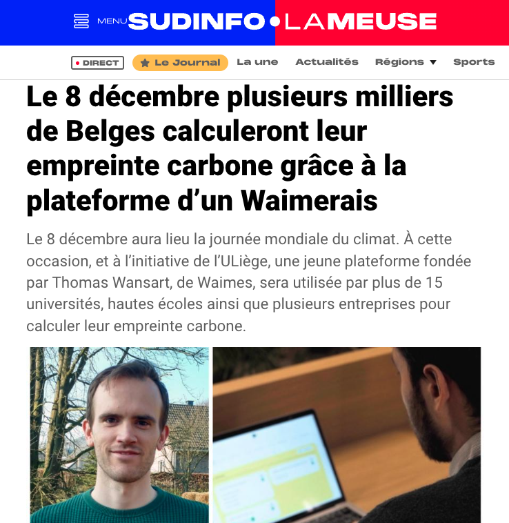 Article dans la meuse : le 8 décembre plusieurs milliers de belges calculeront leur empreinte carbone